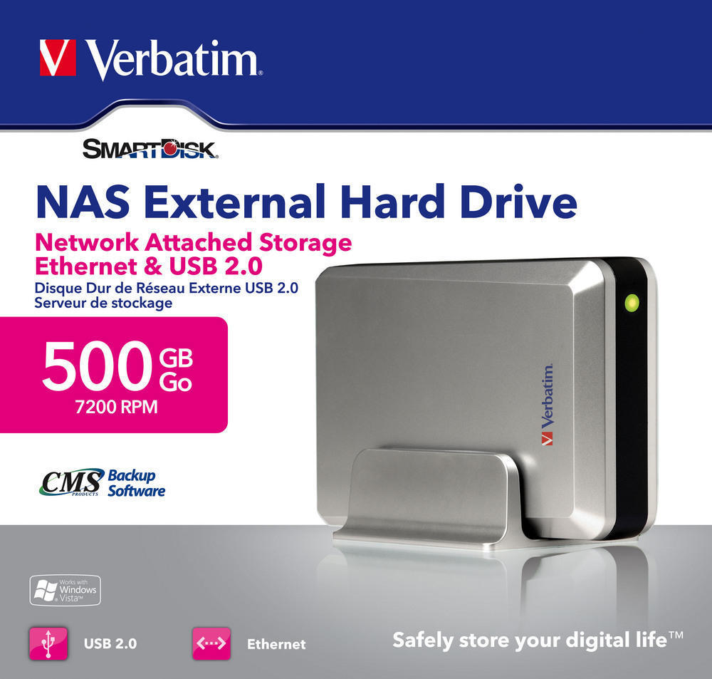 3,5palcov pevn disk NAS společnosti Verbatim s kapacitou 500GB*