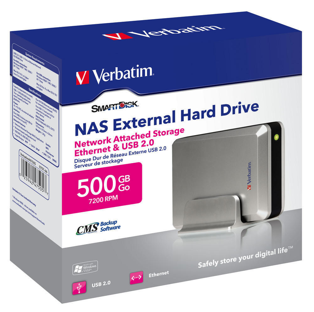 3,5palcov pevn disk NAS společnosti Verbatim s kapacitou 500GB*