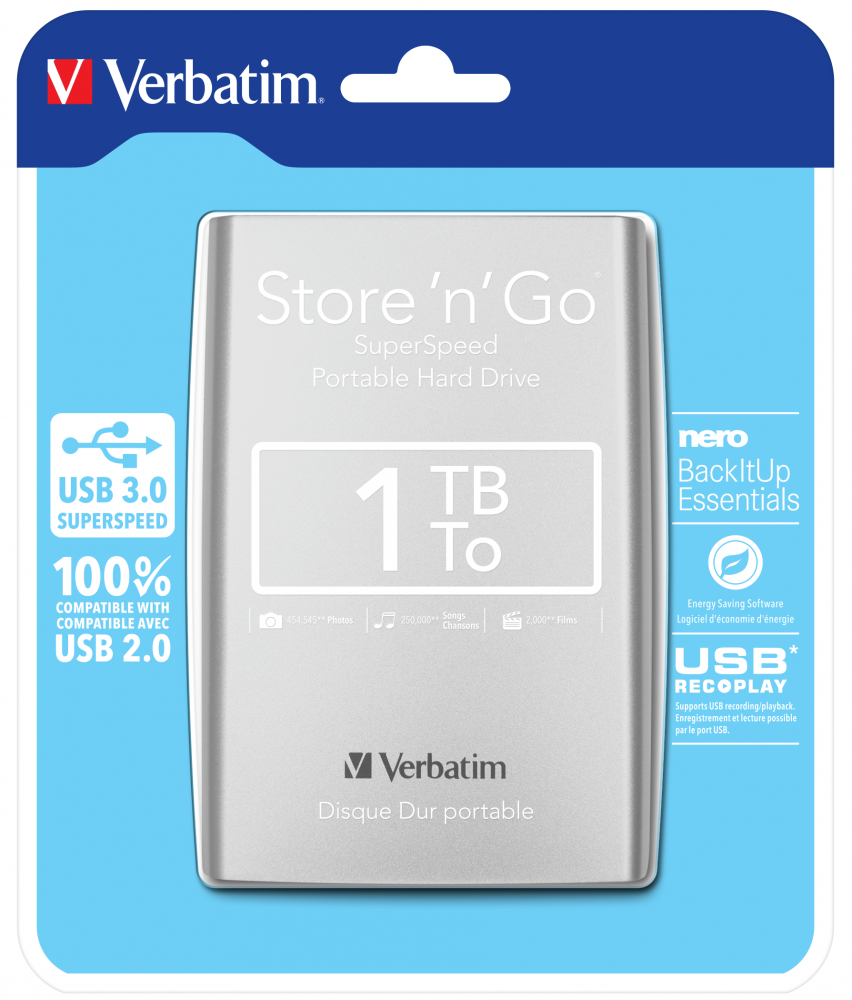 Disques durs externes - Verbatim Store'n'Go 1TB disque dur externe 1000 Go  Graphite, Gris