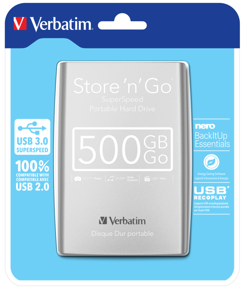 Disco rigido portatile Store 'n' Go USB 3.0 da 500GB* Argento