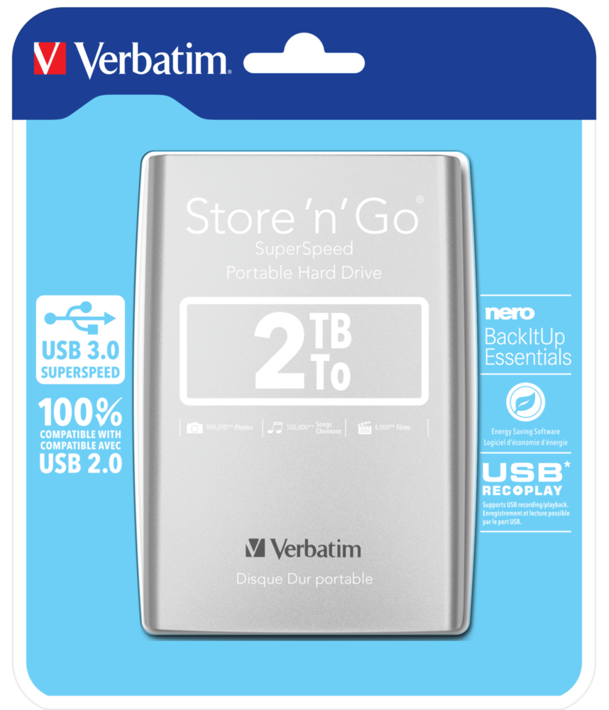 Portables Festplattenlaufwerk Store 'n' Go USB 3.0, 2TB, Silber