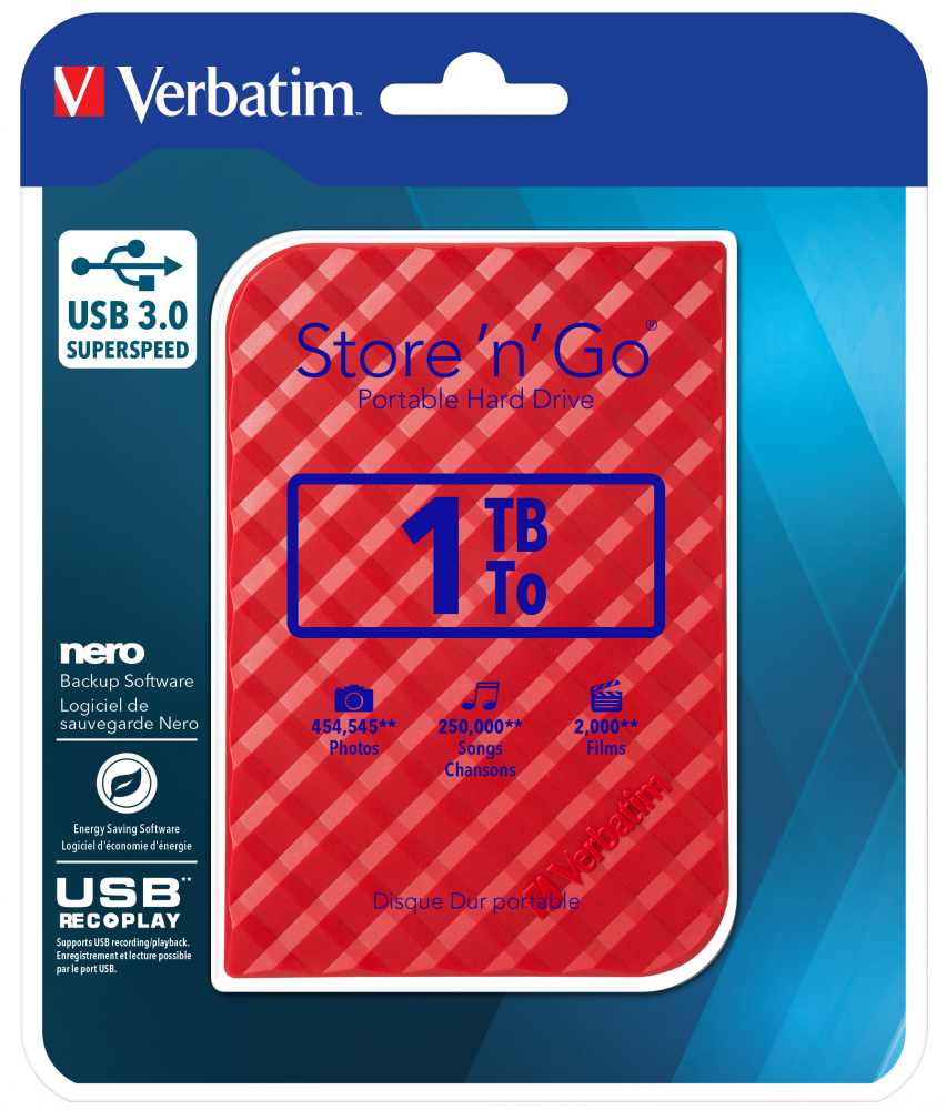 Portables Festplattenlaufwerk Store 'n' Go USB 3.0, 1 TB - Rot