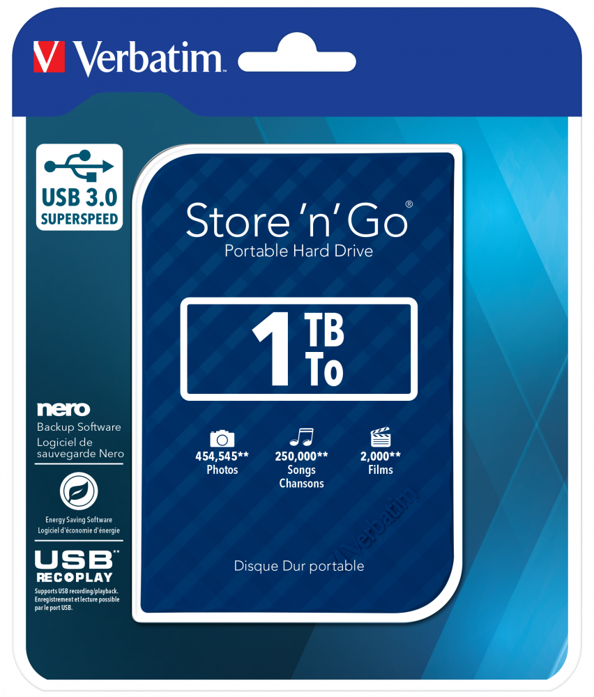 Draagbare vaste Store 'n' Go-schijf met USB 3.0 van 1 TB - Blauw