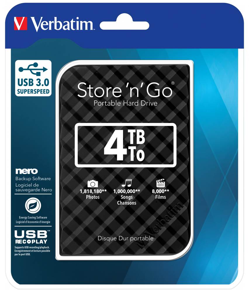 Verbatim Store 'n' Go USB 3.0 Hard Drive 4TB Black