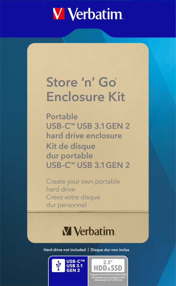 Store 'n' Go 2.5'' HDD/SSD Behuizingskit USB-C/3.1 - Goud