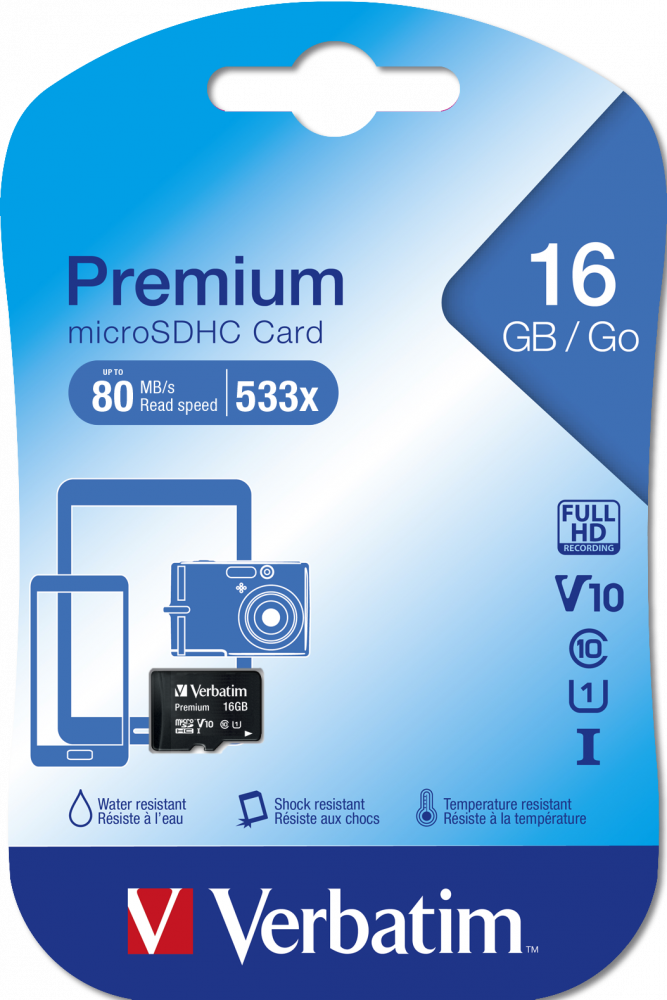 Micro SDHC 16 Go* - Classe 10 
