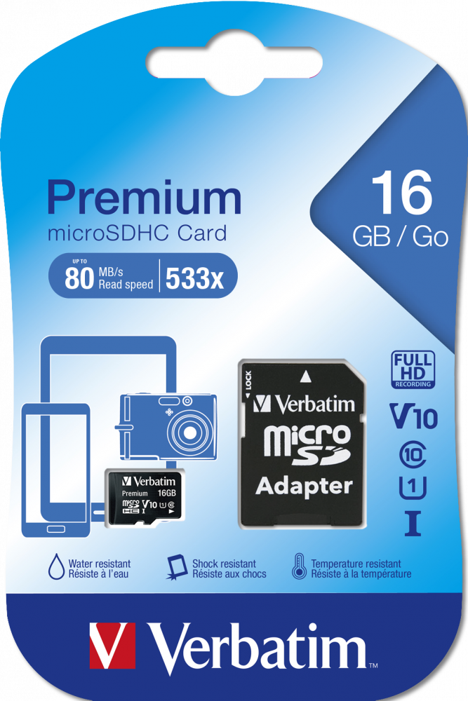 Micro SDHC 16GB* - Clase 10 con adaptador