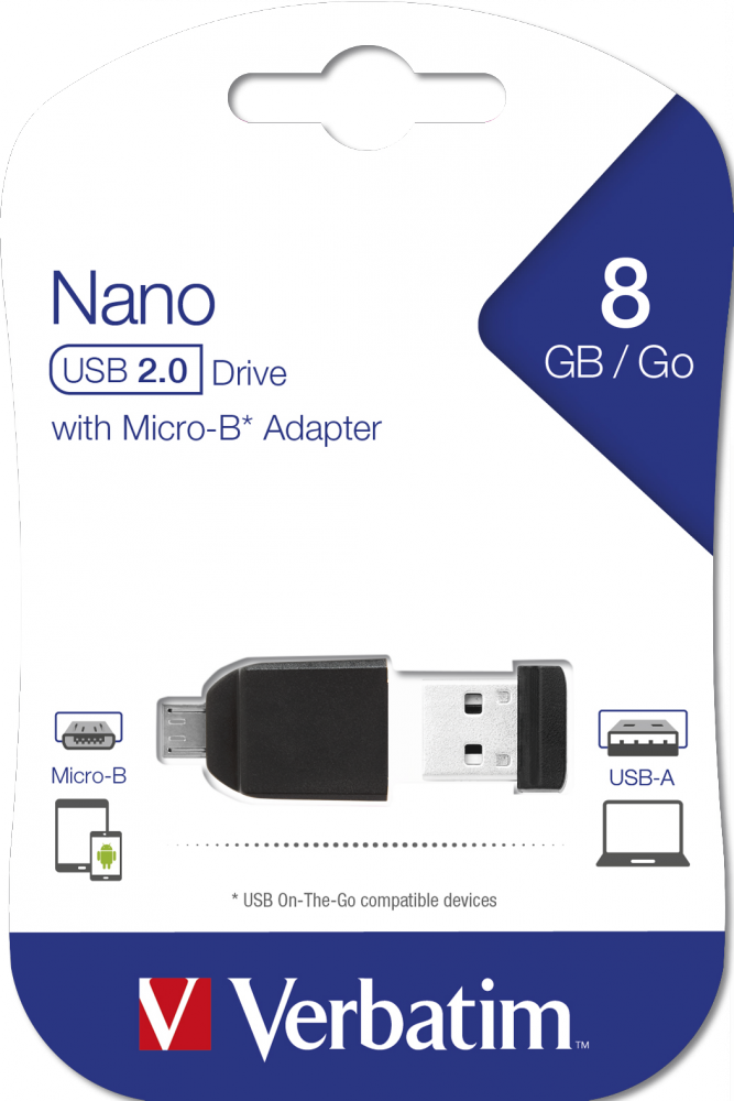 8GB NANO USB Drive with Micro USB (OTG) Adapter