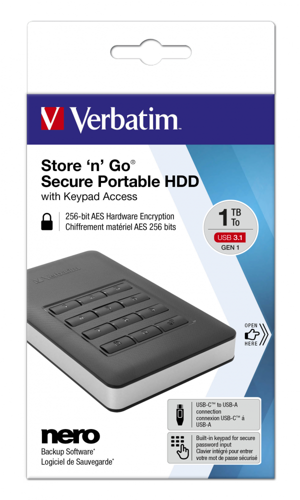 Disco duro portátil y seguro Store ‘n’ Go de 1 TB con teclado