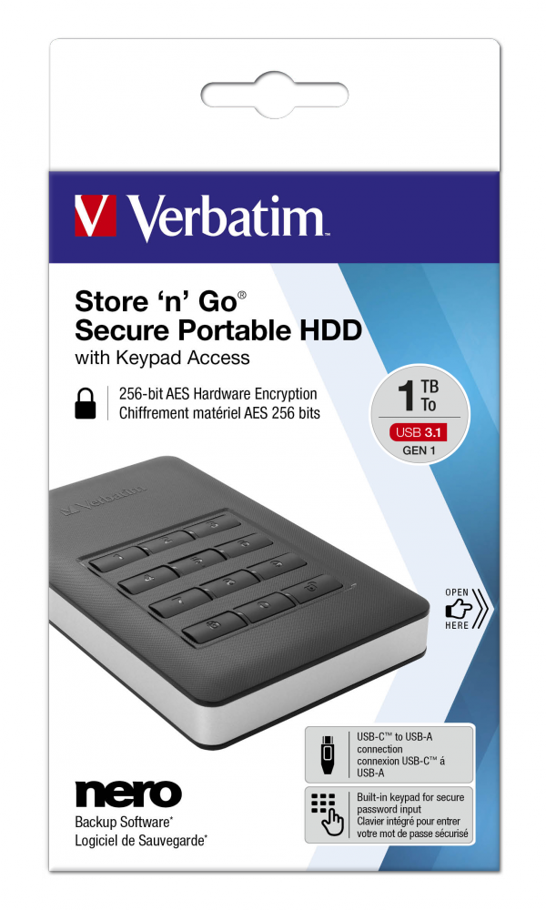 Store 'n' Go Secure Portable HDD with Keypad Access 1TB