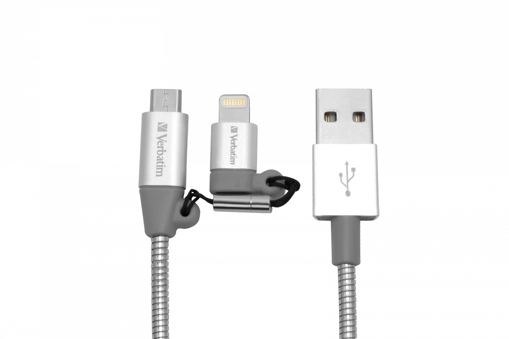 2-in-1 Lightning + Micro B USB Stainless Steel Sync & Charge Cable - 100cm