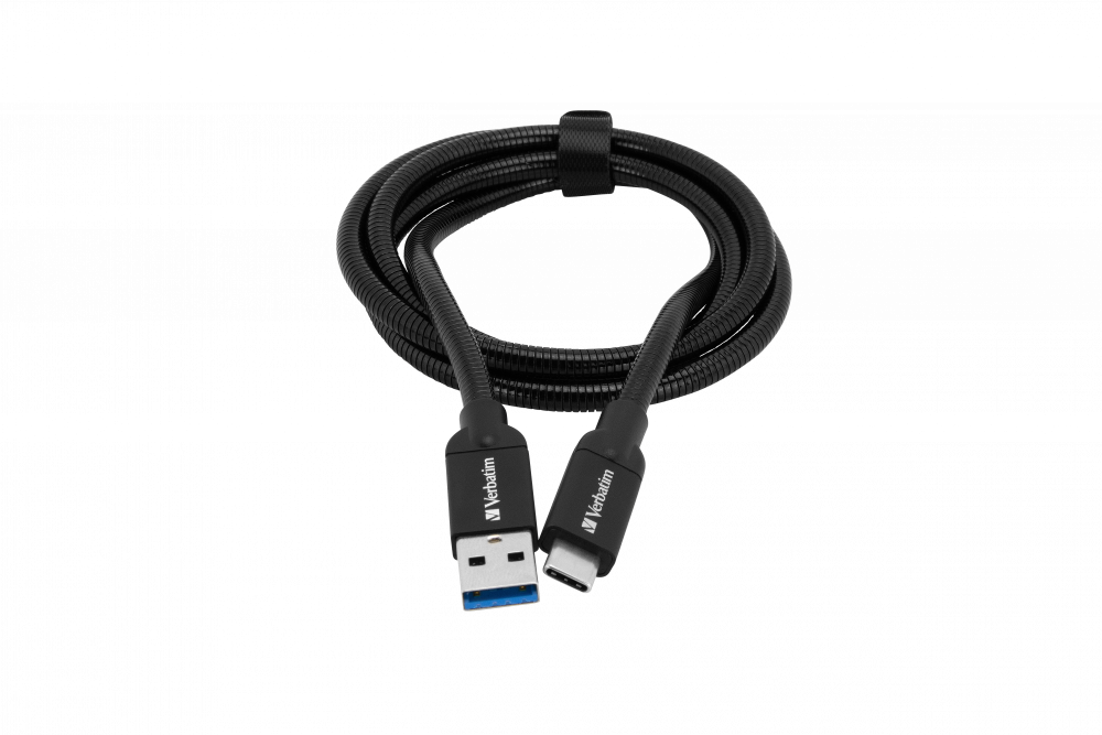 Verbatim USB-C to USB-A Stainless Steel Sync & Charge Cable USB 3.1 GEN 2 100cm Black