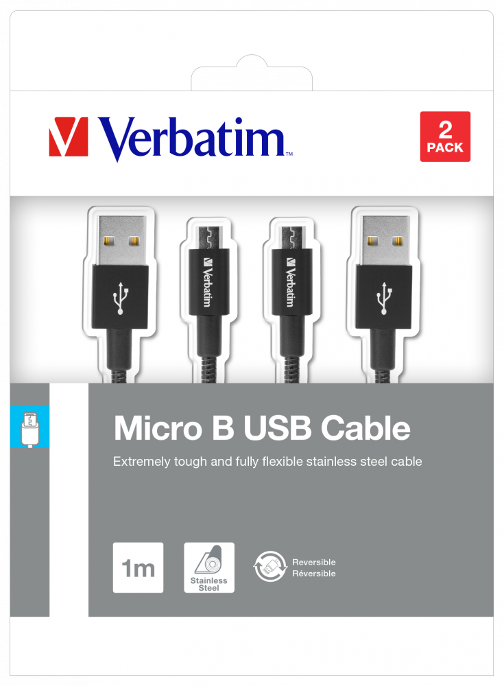 Verbatim micro-USB-kabel fr synkronisering och laddning, 100 cm, svart, 2-pack