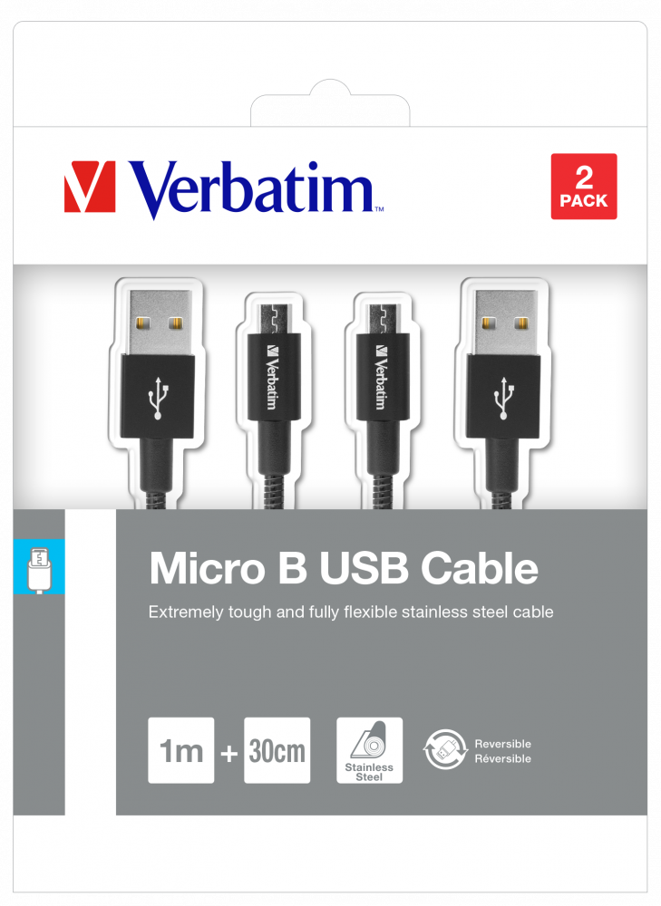 Verbatim Mikro-USB Sync- und Ladekabel 100 cm und 30 cm, Schwarz, 2er-Pack 