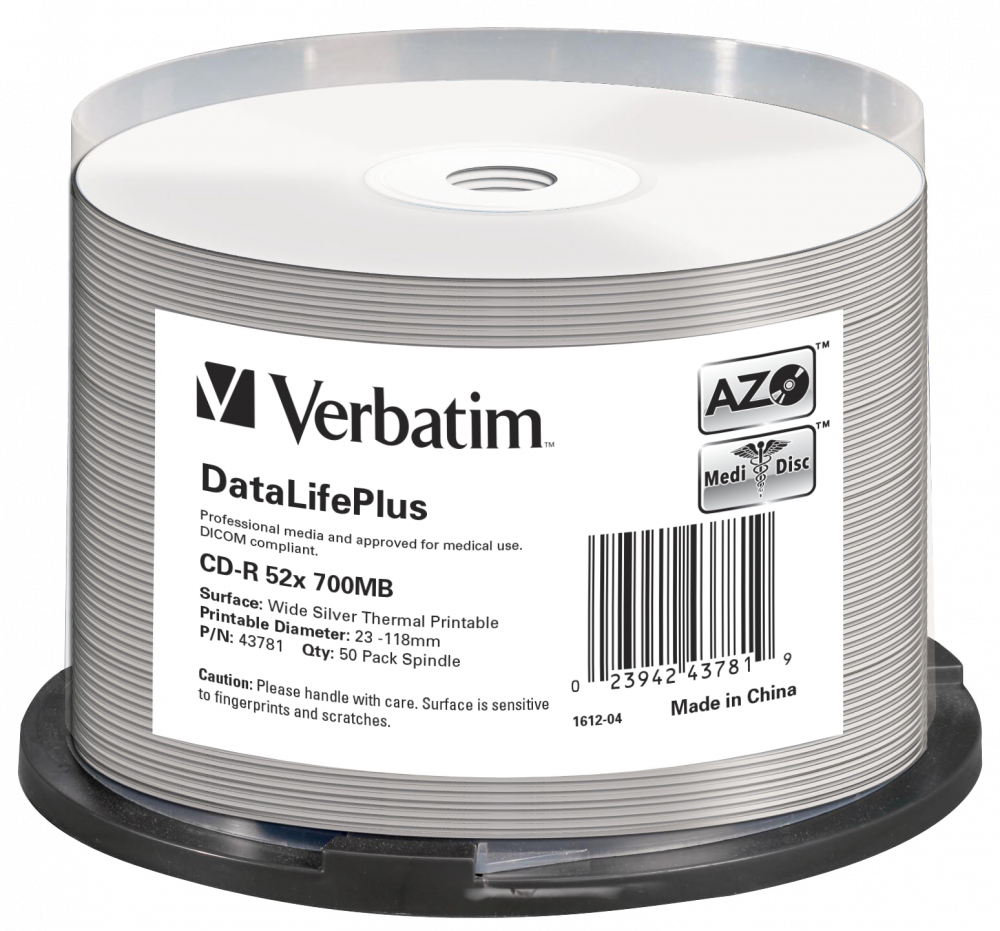CD-R 52x DataLifePlus Wide Silver Thermal Printable 50pk Spindle