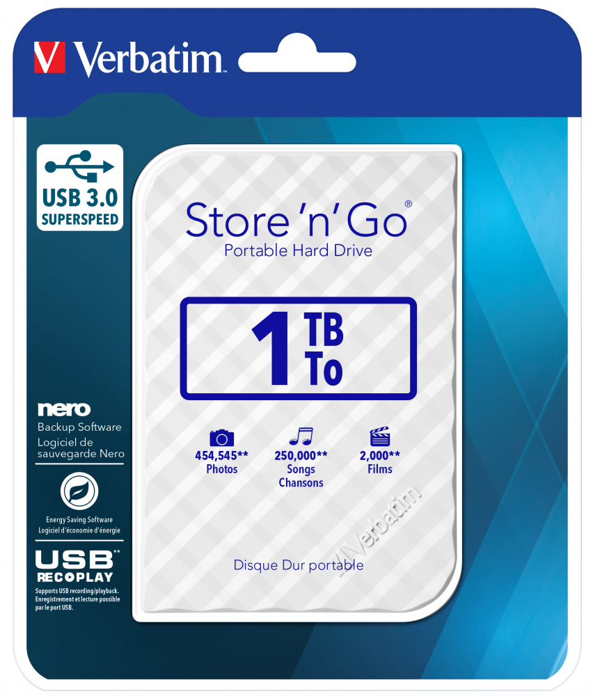 Verbatim Store 'n' Go USB 3.0 Hard Drive 1TB White