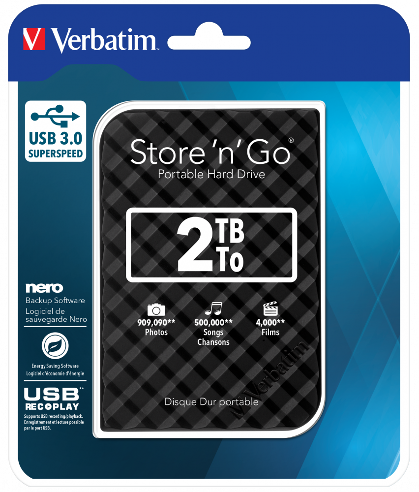 Indtil Diskriminering af køn cowboy Verbatim Store 'n' Go USB 3.0 Hard Drive 2TB Black | Store 'n' Go USB 3.0 |  Verbatim Online Shop
