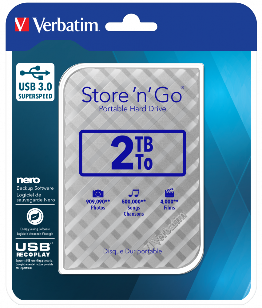Portables Festplattenlaufwerk Store 'n' Go USB 3.0, 2 TB, Silber
