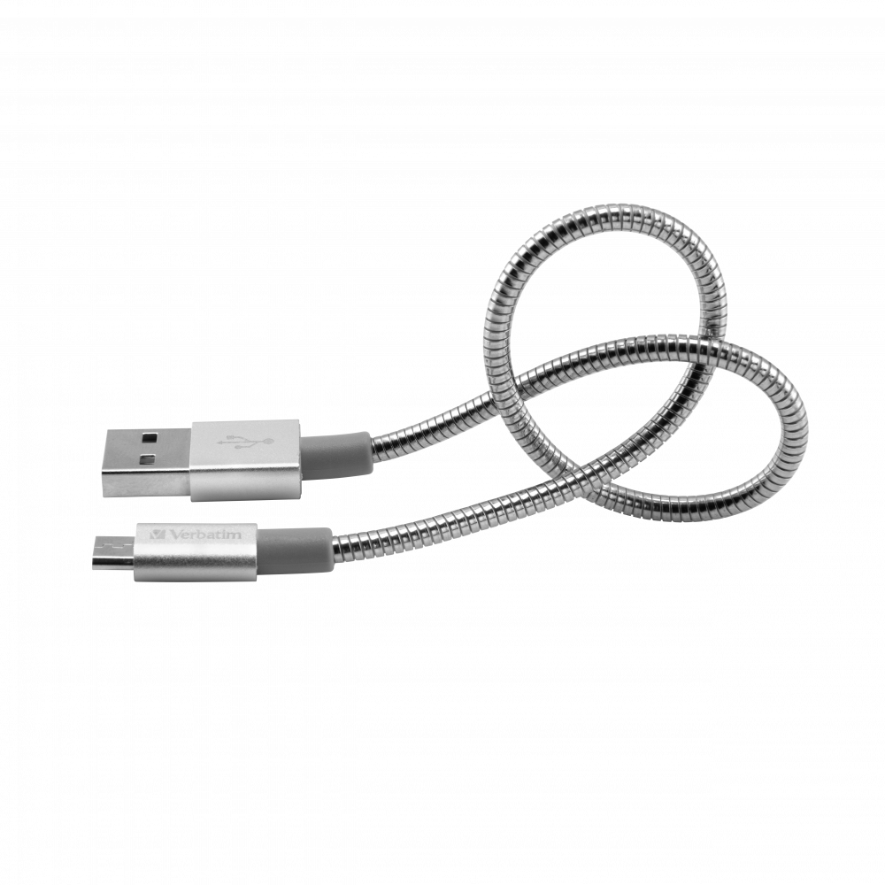 Кабель Verbatim с разъемом micro-USB для синхронизации и подзарядки, 30см, серебристый