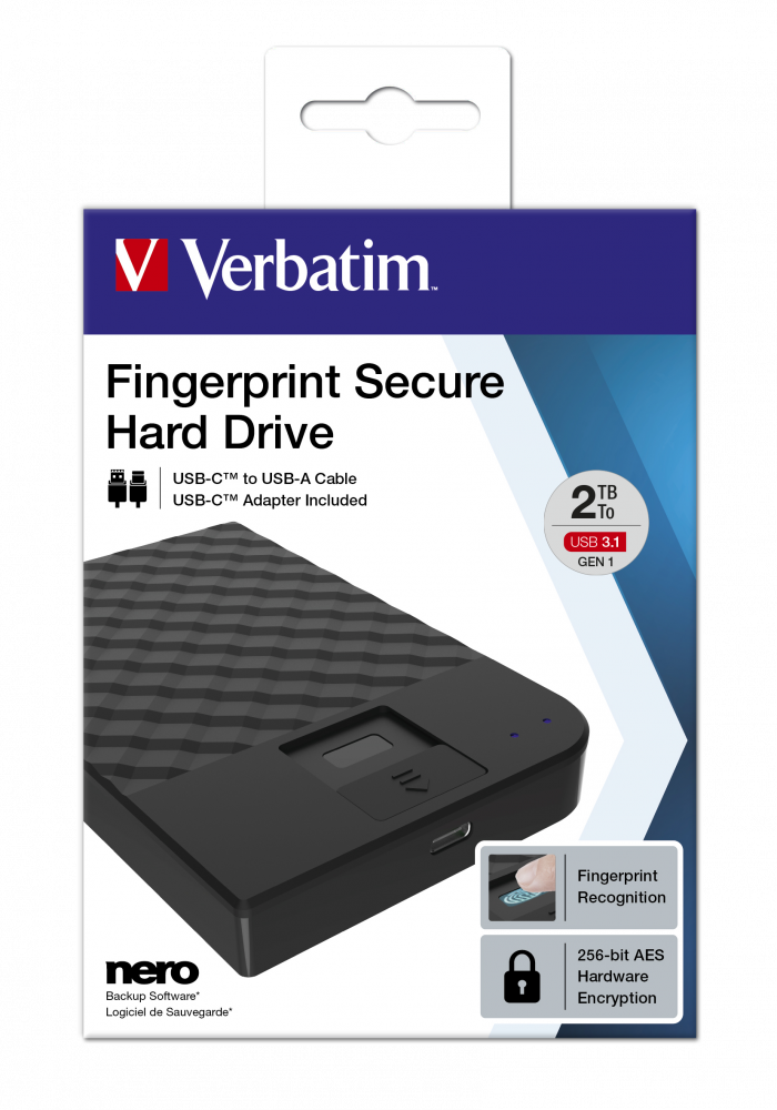 Přenosn 2TB pevn disk Fingerprint Secure
