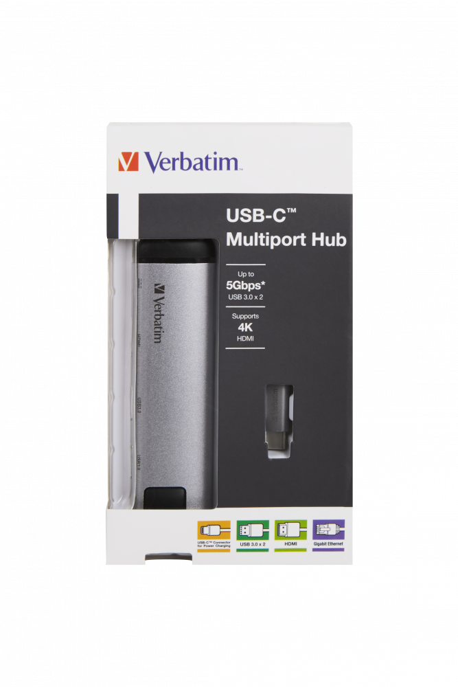 Víceportový rozbočovač Verbatim USB-C™ – USB 3.0 | HDMI | Gigabitový Ethernet