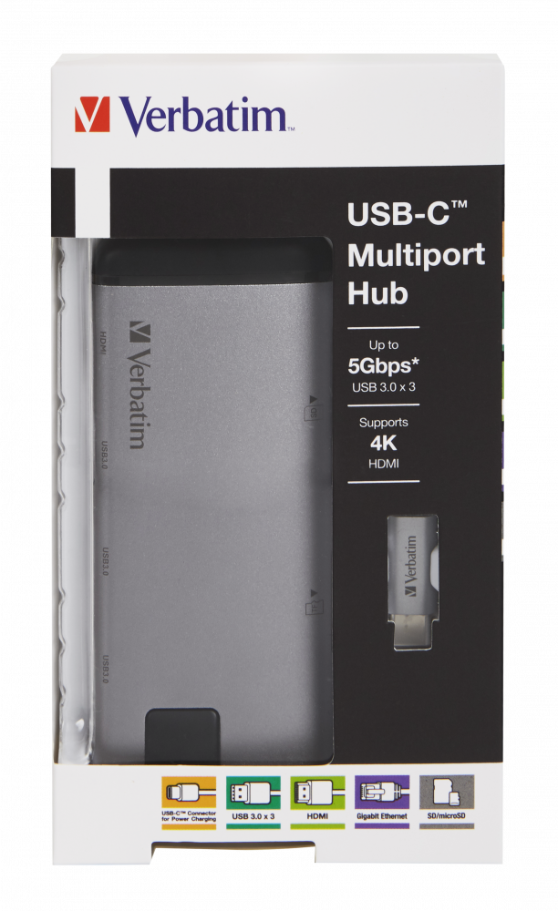 Hub multiport USB-C Verbatim - USB 3.0 | HDMI | Gigabit Ethernet | SD/microSD