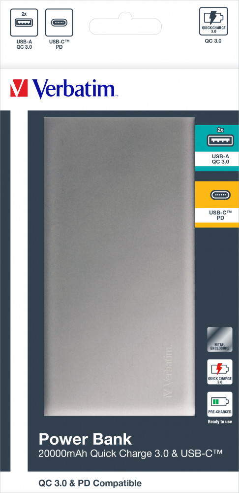20.000 mAh-powerbank QuickCharge 3.0 en USB-C - dubbele ingang