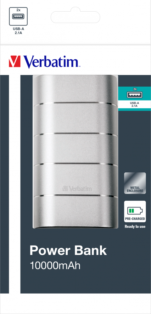 Powerbank 10 000 mAh — srebrny