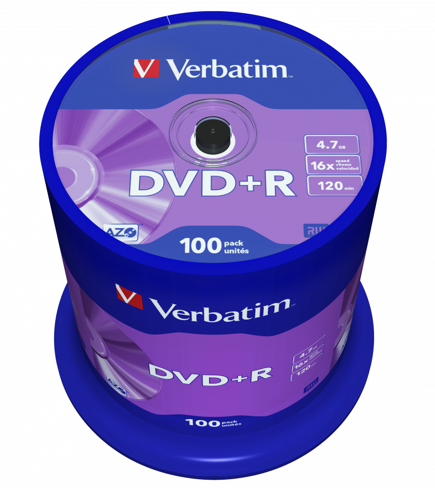 DVD-R / DVD+R Verbatim capacité 4,7 Go, avec boîtiers, vitesse 16x