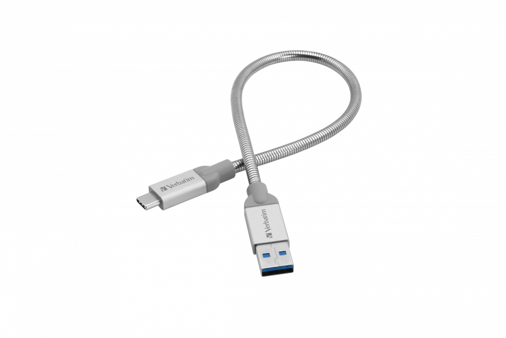Câble de synchronisation et de charge USB-C à USB-A USB 3.1 GÉN 2 de Verbatim en acier inoxydable de 30 cm