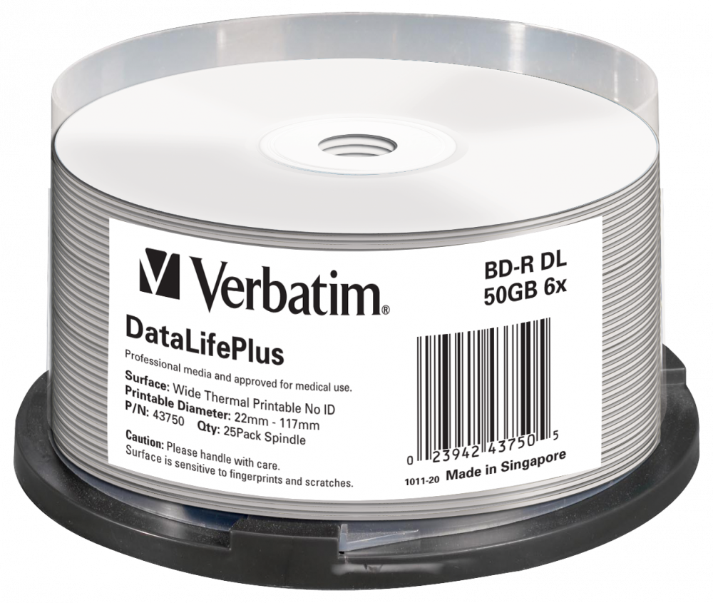 BD-R 50GB 6x Wide White Thermal Printable 25 Pack Spindle - No ID Brand