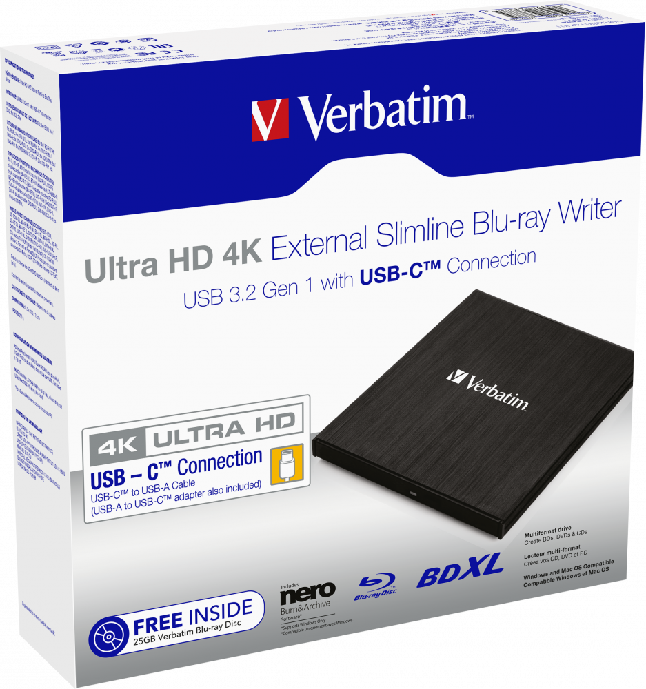 Externí Ultra HD 4K Slimline vypalovačka Blu-ray