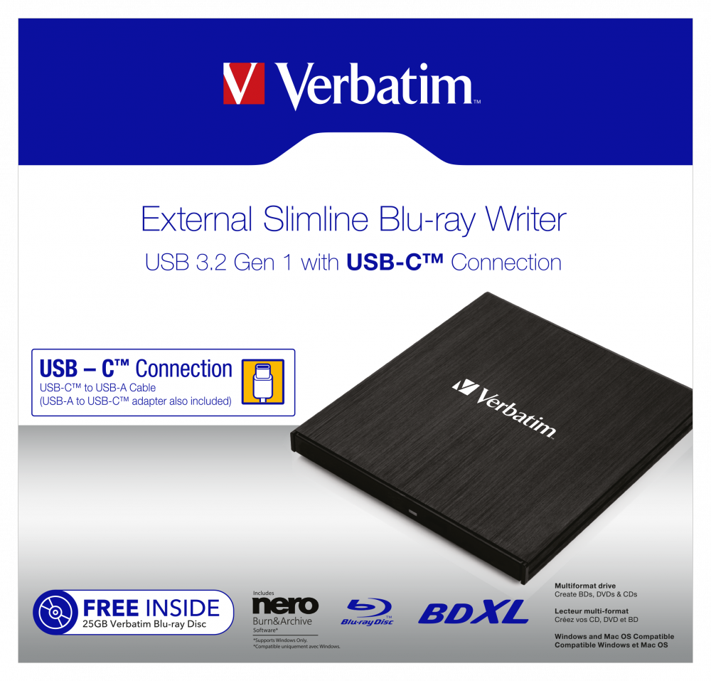 Graveur Blu-ray externe ultramince USB 3.1 GEN 1 avec connexion