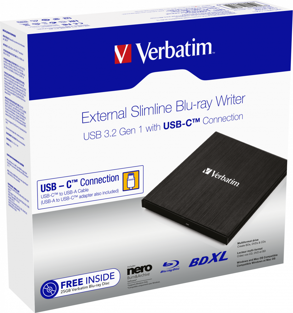 Zewntrzna nagrywarka Blu-ray Slimline USB 3.1 GEN 1 ze zczem USB-C