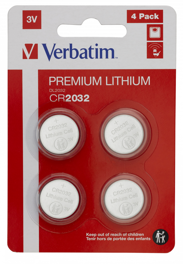 CR2032 Lithium Button Cell Batteries, 4 Pack