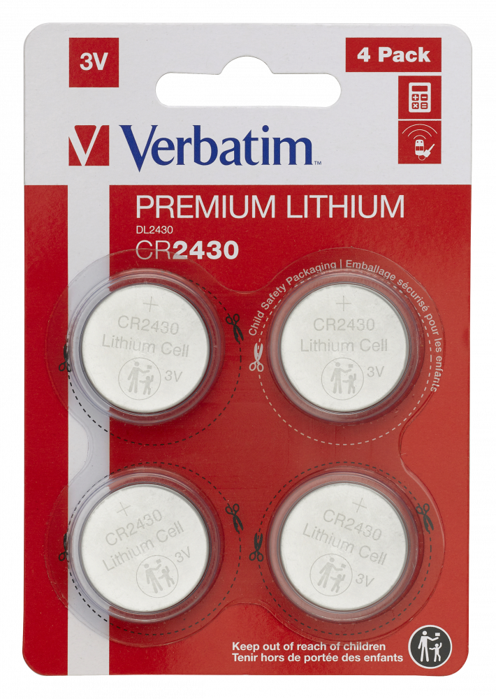 fintælling defile Let at ske CR2430 3V Lithium Battery (4 pack) | Lithium Coin Cell Batteries | Verbatim  Online Shop
