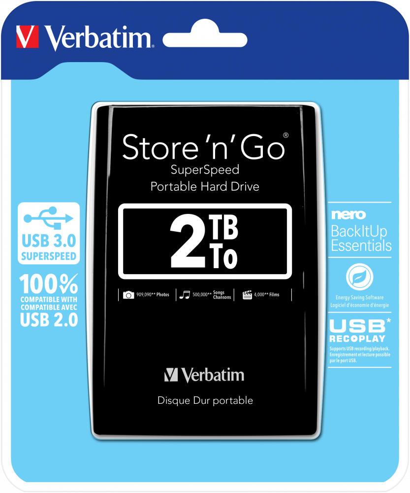 Portables Festplattenlaufwerk Store 'n' Go USB 3.0, 2TB, Schwarz