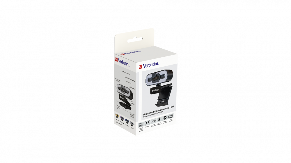 Verbatim AWC-02 Fuld HD 1080p Autofokus-webkamera med mikrofon og lys