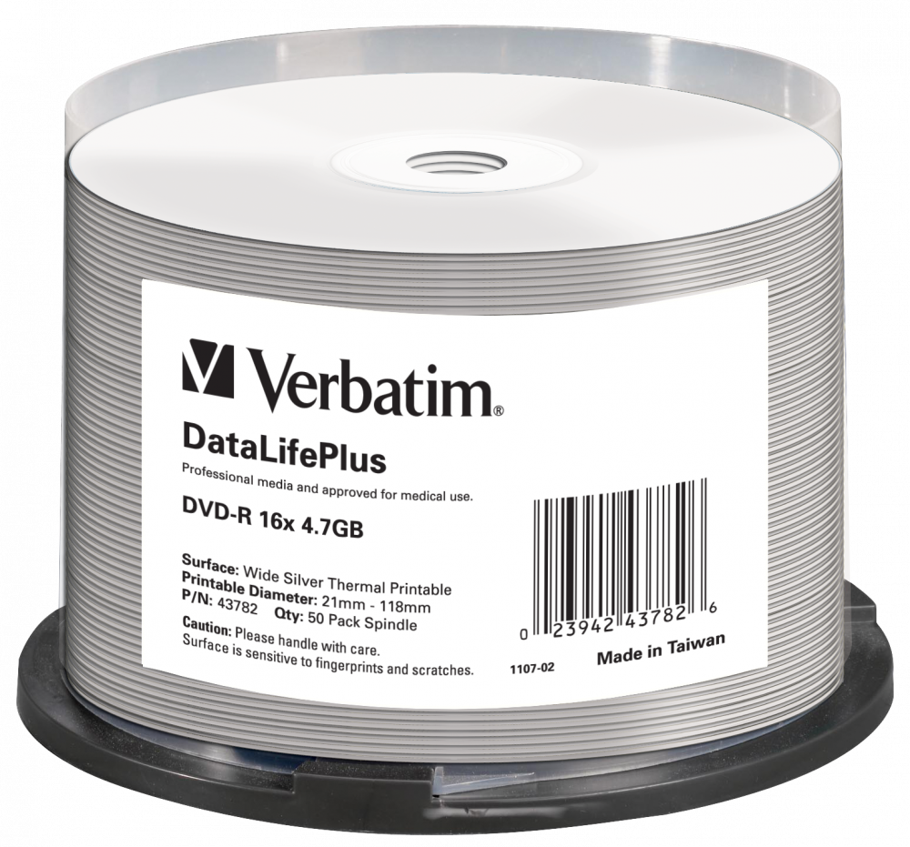 DVD-R 16x DataLifePlus Wide Silver Thermal Printable 50pk Spindle - No ID Brand