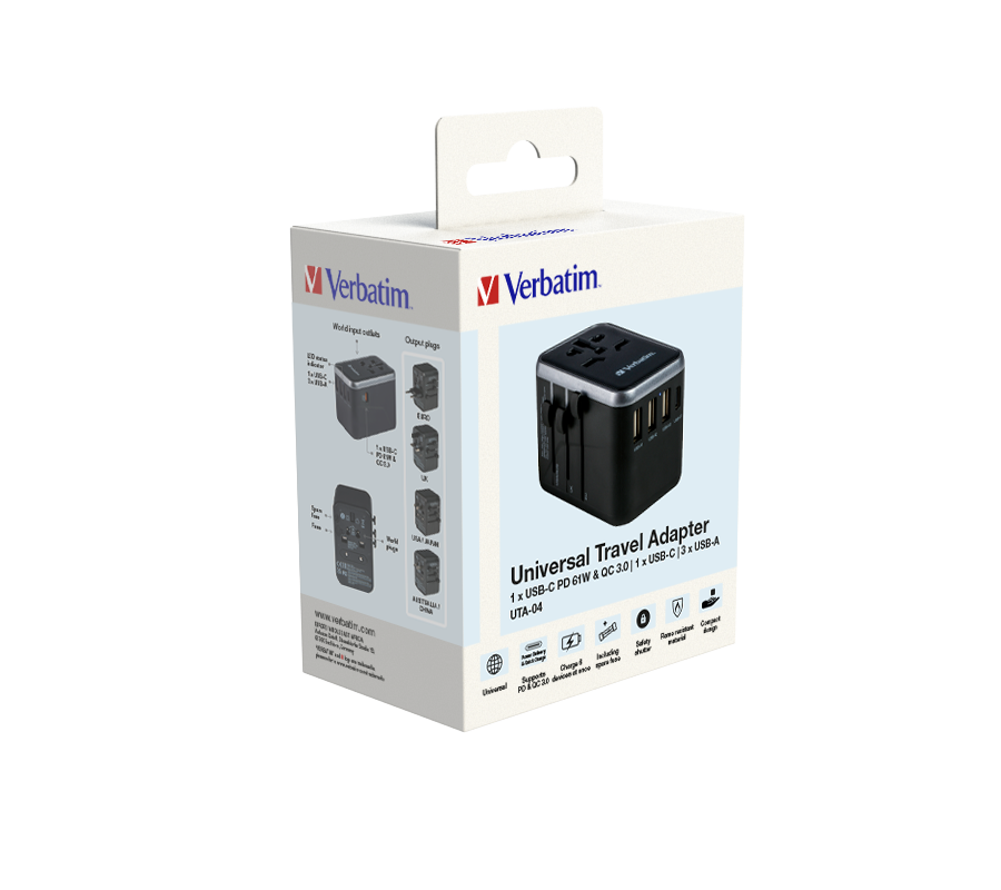 Univerzln cestovn adaptr UTA-04 s1 USB-C PD 61W aQC 3.0 / 1 USB-C / 3 USB-A