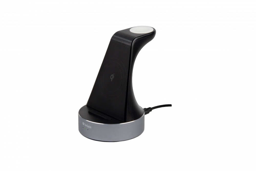 Verbatim WCS-01 Aluminium 2-in-1-Ladegert fr drahtloses Qi-Laden MFi-Standard + Apple Watch