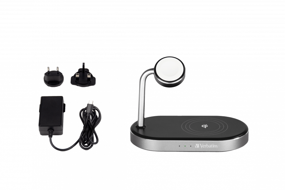 Verbatim WCS-02 aluminium 3-in-1 Qi MFi draadloos + Apple Watch + QC 3.0-lader