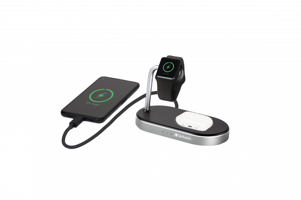 Verbatim WCS-02 aluminium 3-in-1 Qi MFi draadloos + Apple Watch + QC 3.0-lader