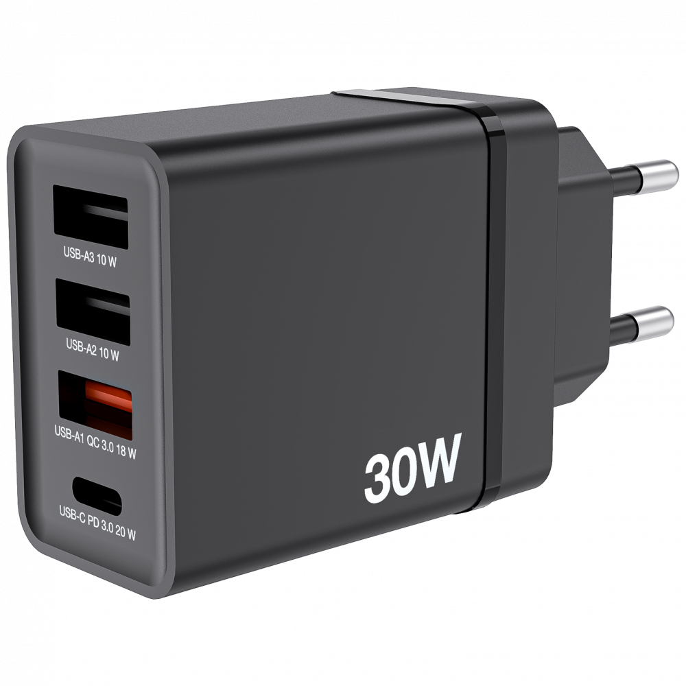 Zidni punja s 4 USB prikljuka CHR-30EU1 30 W - crni