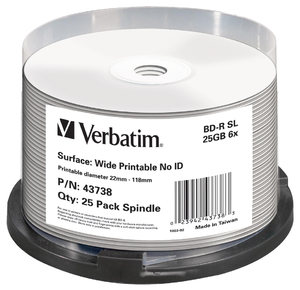 BD‑R SL 25GB 6x Wide Printable 25 Pack Spindle ‑ No ID Brand
