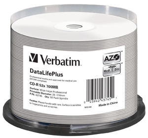 CD‑R 52x DataLifePlus Wide Inkjet Printable 50pk Spindle ‑ No ID Brand