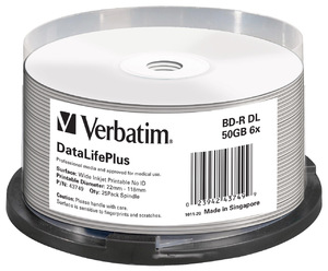BD‑R DL 50GB 6x Wide Printable 25 Pack Spindle ‑ No ID Brand