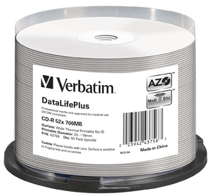 CD‑R 52x DataLifePlus Wide Thermal Printable 50pk Spindle ‑ No ID Brand